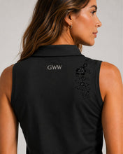 GWW Women's Floral Performance Sleeveless Golf Polo – Black